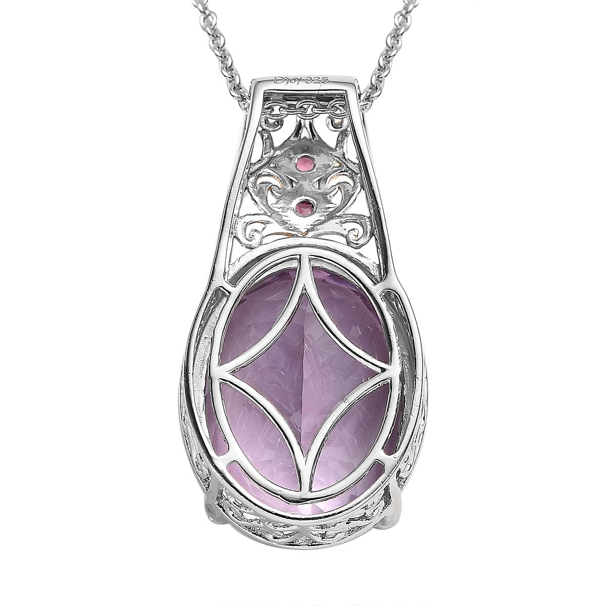 Rose De France Amethyst and Orissa Rhodolite Garnet Pendant Necklace 20 Inches in Vermeil YG and Platinum Over Sterling Silver 15.75 ctw