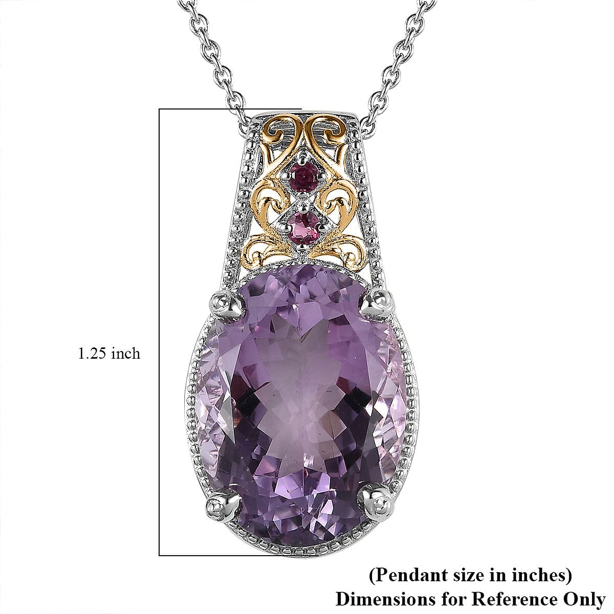 Rose De France Amethyst and Orissa Rhodolite Garnet Pendant Necklace 20 Inches in Vermeil YG and Platinum Over Sterling Silver 15.75 ctw