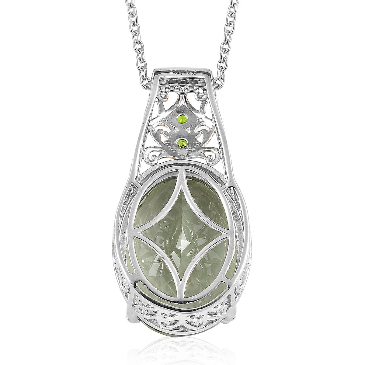 Montezuma Prasiolite and Chrome Diopside Pendant Necklace 20 Inches in Vermeil YG and Platinum Over Sterling Silver 19.00 ctw image number 4