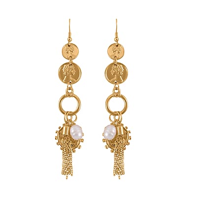 Freshwater Pearl Toggle Clasp Bracelet (7.50In) and Dangle Earrings in Goldtone