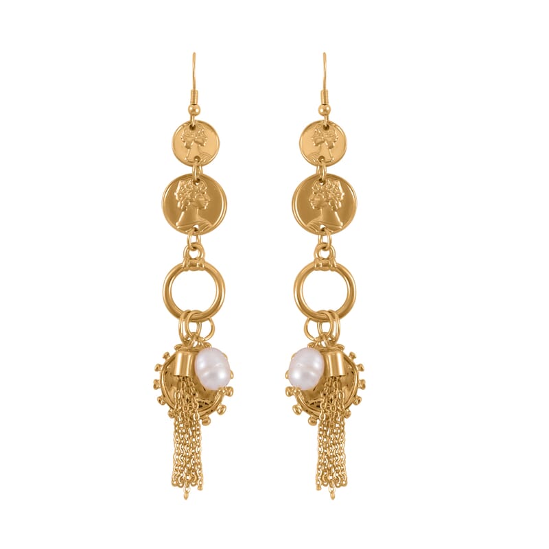 Freshwater Pearl Toggle Clasp Bracelet (7.50In) and Dangle Earrings in Goldtone
