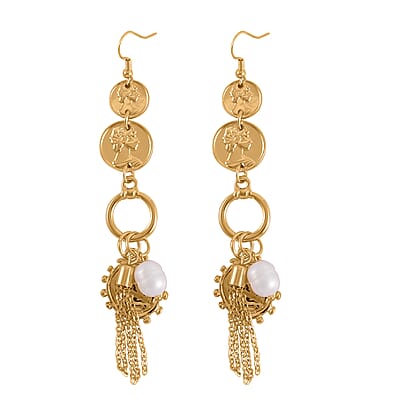 Freshwater Pearl Toggle Clasp Bracelet (7.50In) and Dangle Earrings in Goldtone