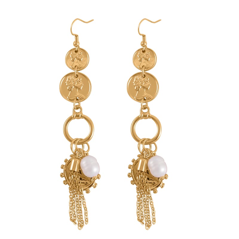 Freshwater Pearl Toggle Clasp Bracelet (7.50In) and Dangle Earrings in Goldtone