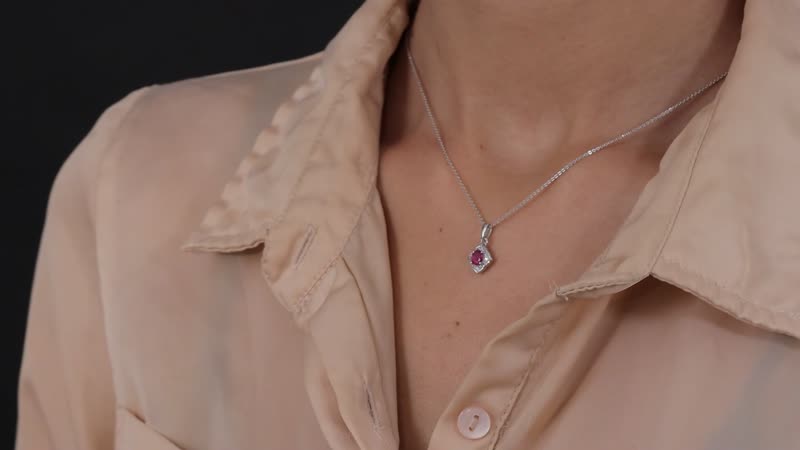 Premium Ouro Fino Rubellite and White Zircon Pendant Necklace 20 Inches in Platinum Over Sterling Silver 0.50 ctw