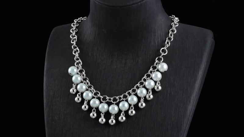 Simulated Pearl Glass Necklace 20-22 Inches and Bracelet 8In in Silvertone