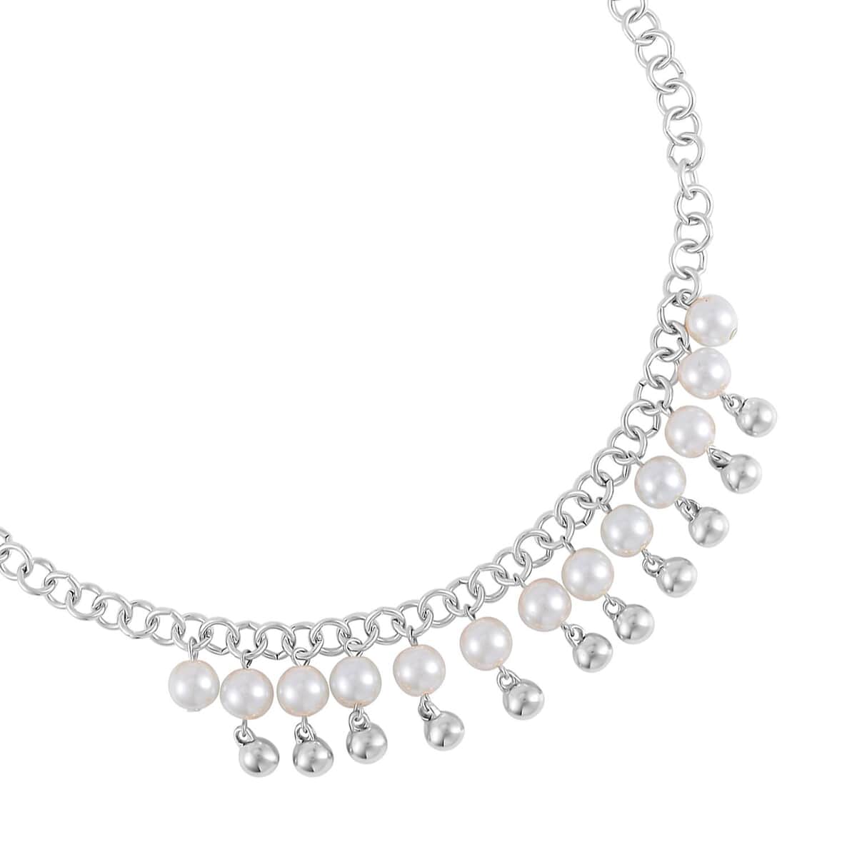 Simulated Pearl Glass Necklace 20-22 Inches and Bracelet 8In in Silvertone image number 3