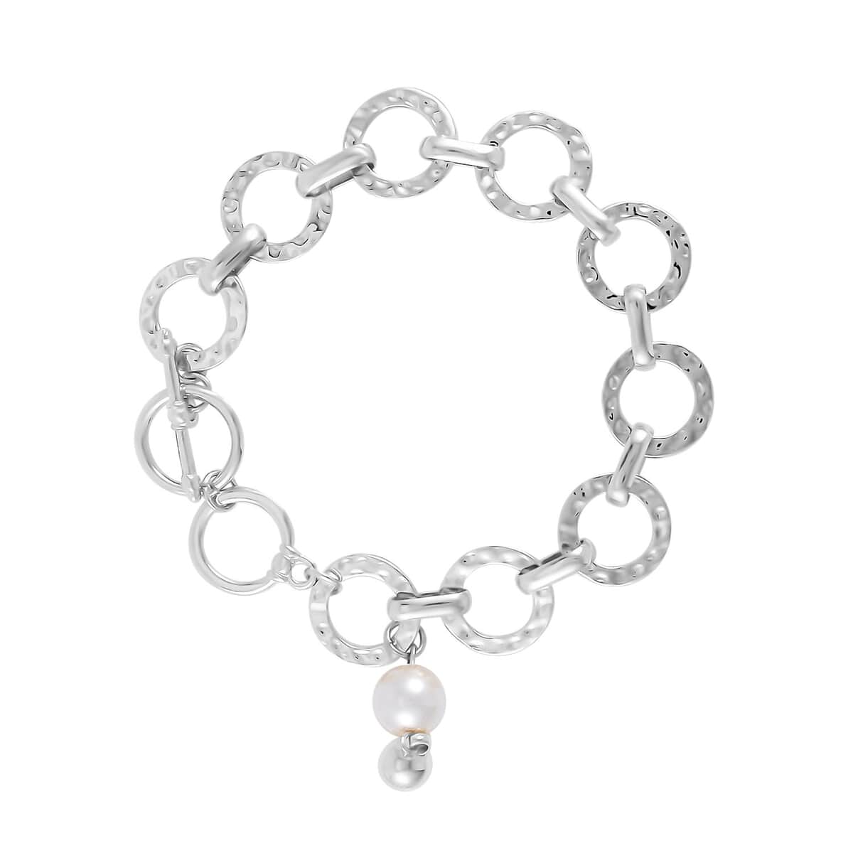 Simulated Pearl Glass Necklace 20-22 Inches and Bracelet 8In in Silvertone image number 5