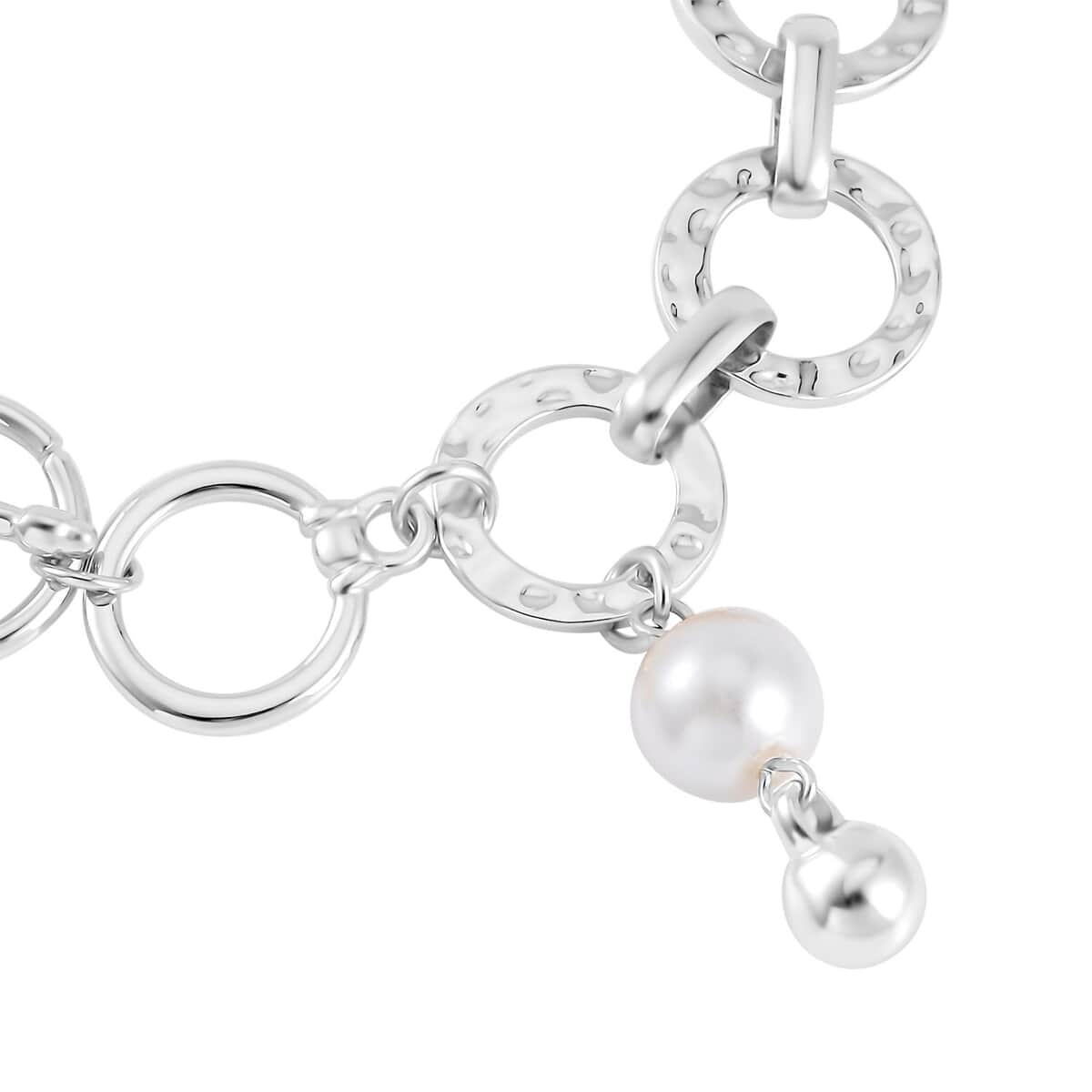 Simulated Pearl Glass Necklace 20-22 Inches and Bracelet 8In in Silvertone image number 6