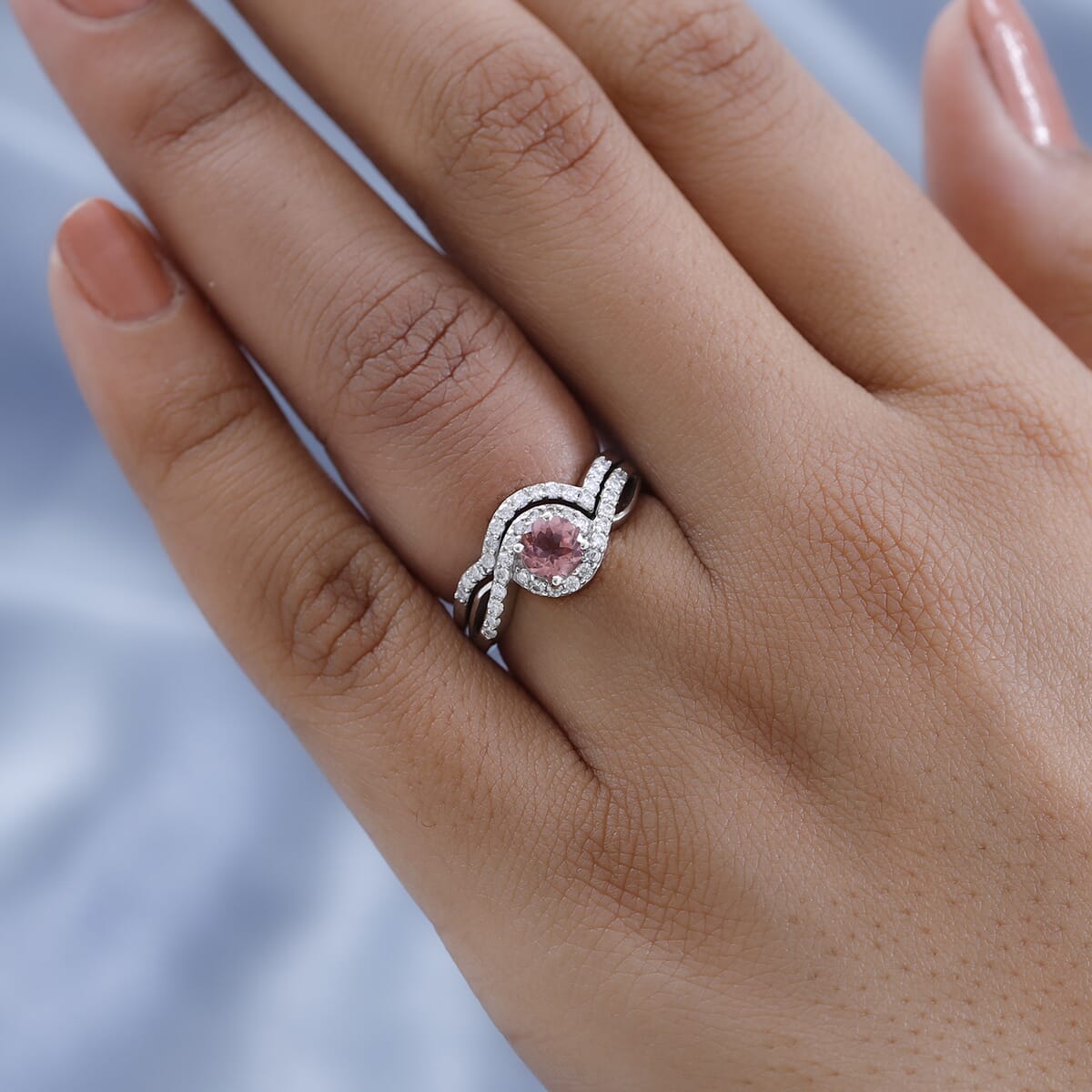 Red Apatite Set of 2 Ring in Platinum Over Sterling Silver (Size 10.0) 0.85 ctw image number 2