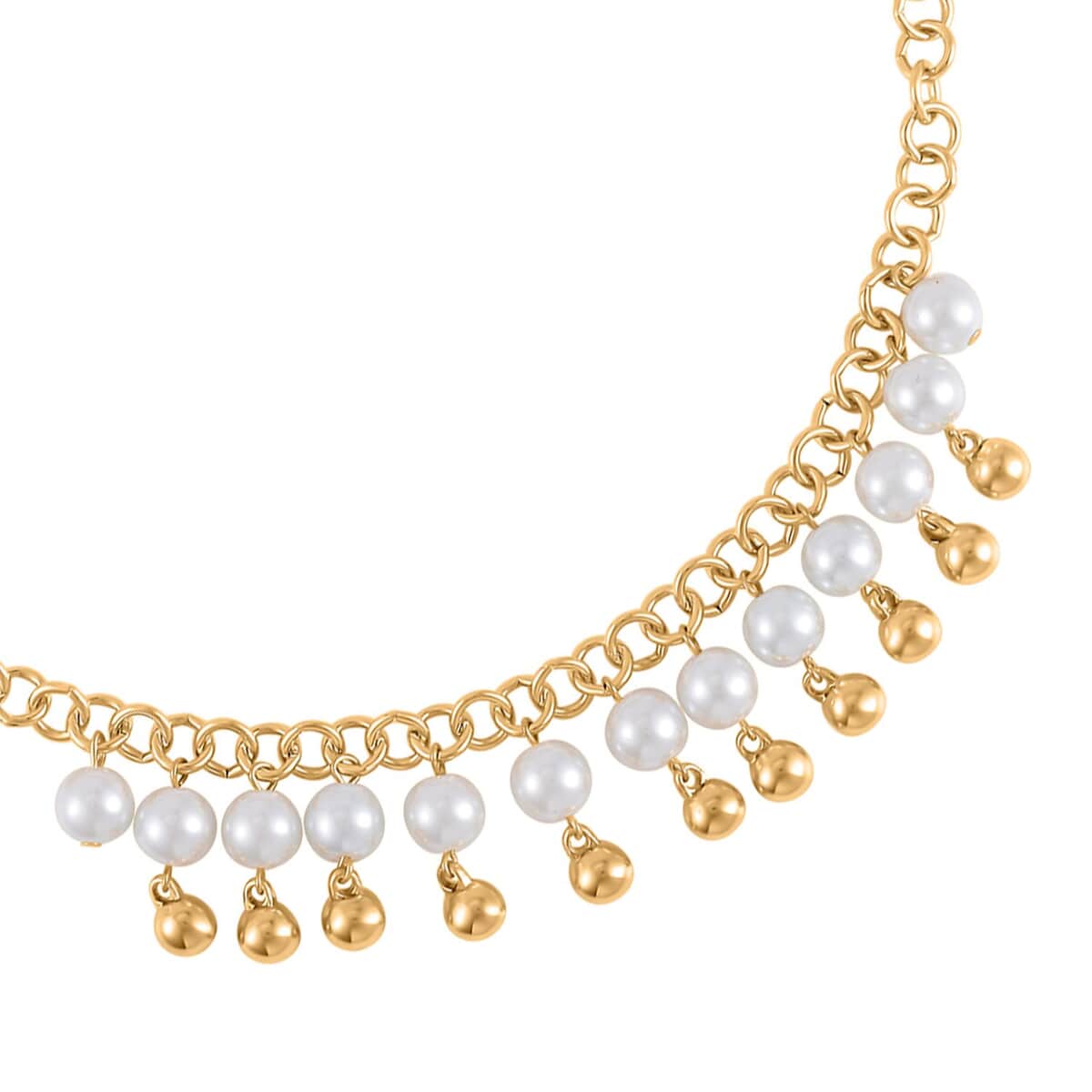 Simulated Pearl Glass Necklace 20-22 Inches and Bracelet 8In in Goldtone image number 3