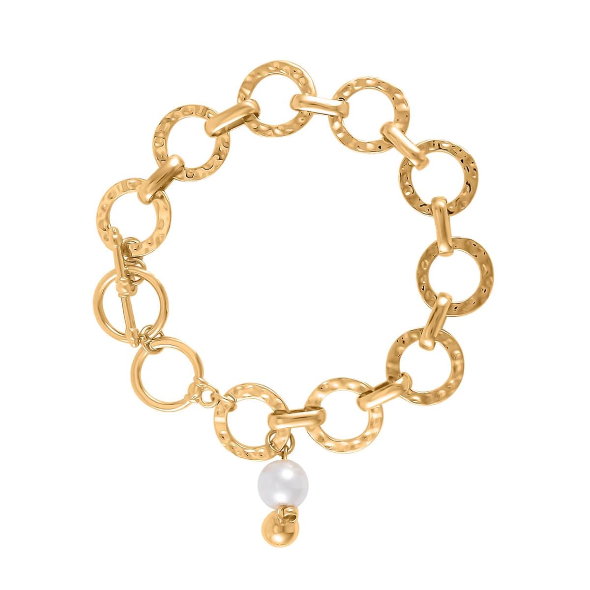 Simulated Pearl Glass Necklace 20-22 Inches and Bracelet 8In in Goldtone image number 5