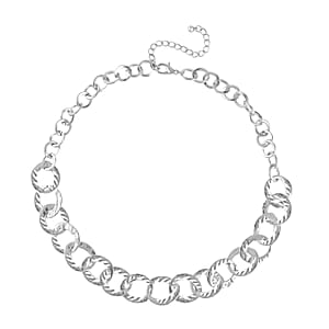 Round Link Chain Necklace (20-22 Inches) and Star Charm Bracelet (7.50In) in Silvertone