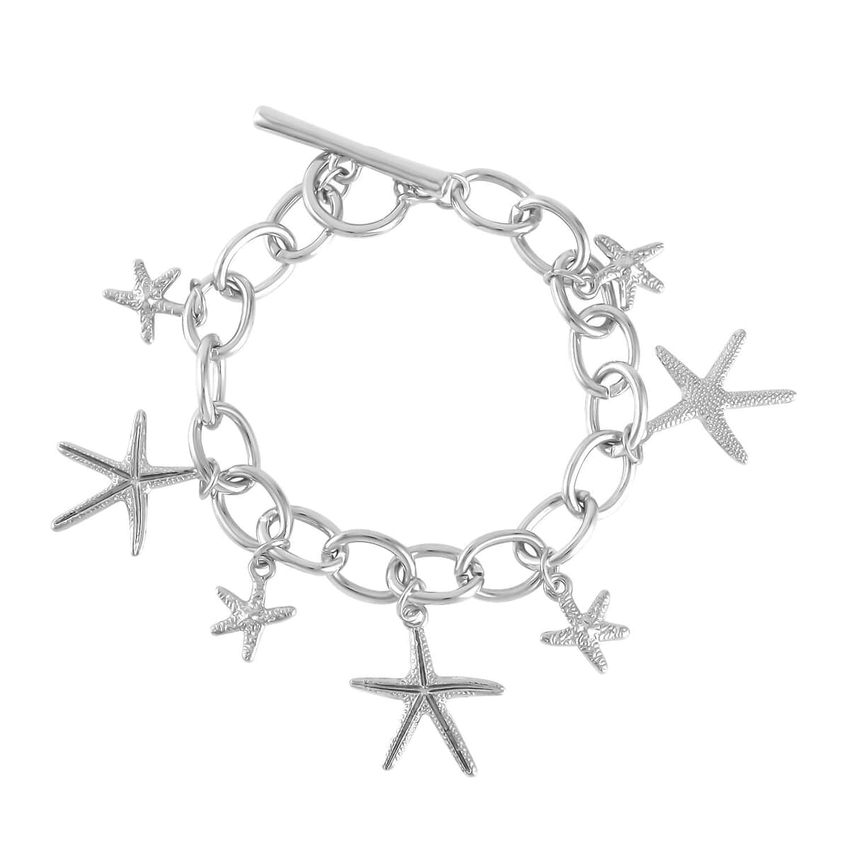 Round Link Chain Necklace (20-22 Inches) and Star Charm Bracelet (7.50In) in Silvertone image number 6