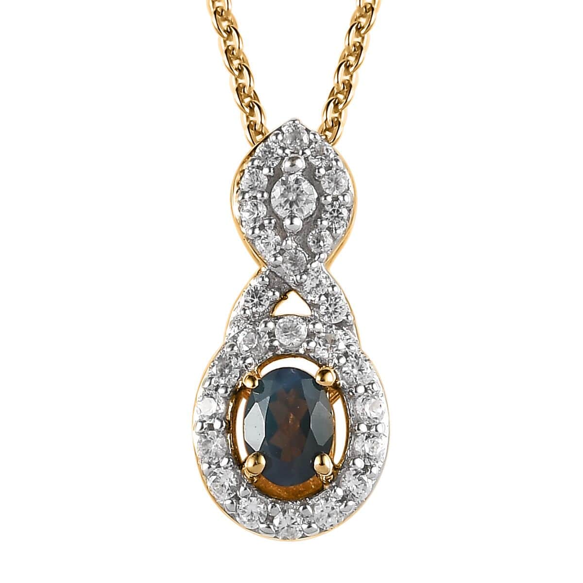 Narsipatnam Alexandrite and White Zircon Halo Infinity Pendant Necklace 20 Inches in Vermeil Yellow Gold Over Sterling Silver 0.40 ctw image number 0
