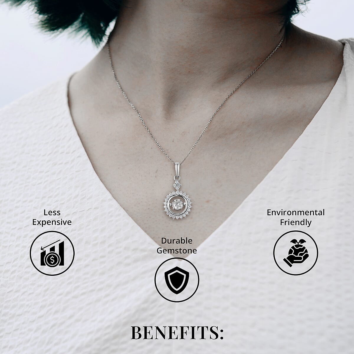 Moissanite Pendant Necklace, Moissanite Sunburst Pendant Necklace, Platinum Over Sterling Silver Pendant Necklace, 20 Inch Pendant Necklace 1.00 ctw image number 3