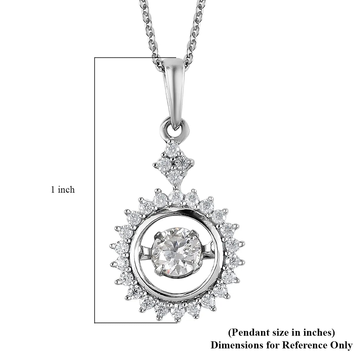 Moissanite Pendant Necklace, Moissanite Sunburst Pendant Necklace, Platinum Over Sterling Silver Pendant Necklace, 20 Inch Pendant Necklace 1.00 ctw image number 6