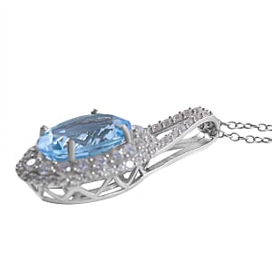 Premium Marambaia Topaz and White Zircon Halo Pendant Necklace 18 Inches in Platinum Over Sterling Silver 10.40 ctw