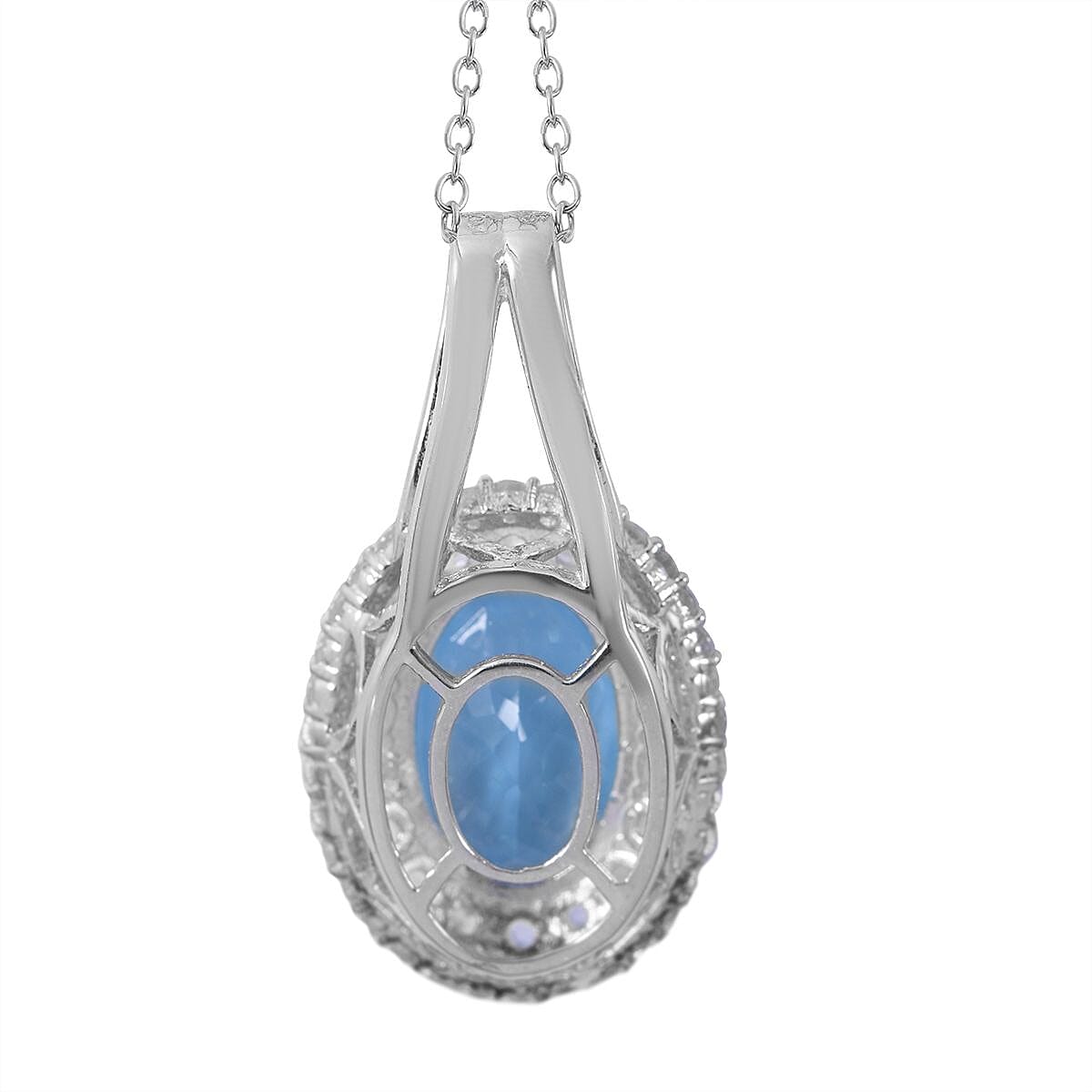 Premium Marambaia Topaz and White Zircon Halo Pendant Necklace 18 Inches in Platinum Over Sterling Silver 10.40 ctw image number 3