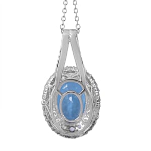Premium Marambaia Topaz and White Zircon Halo Pendant Necklace 18 Inches in Platinum Over Sterling Silver 10.40 ctw