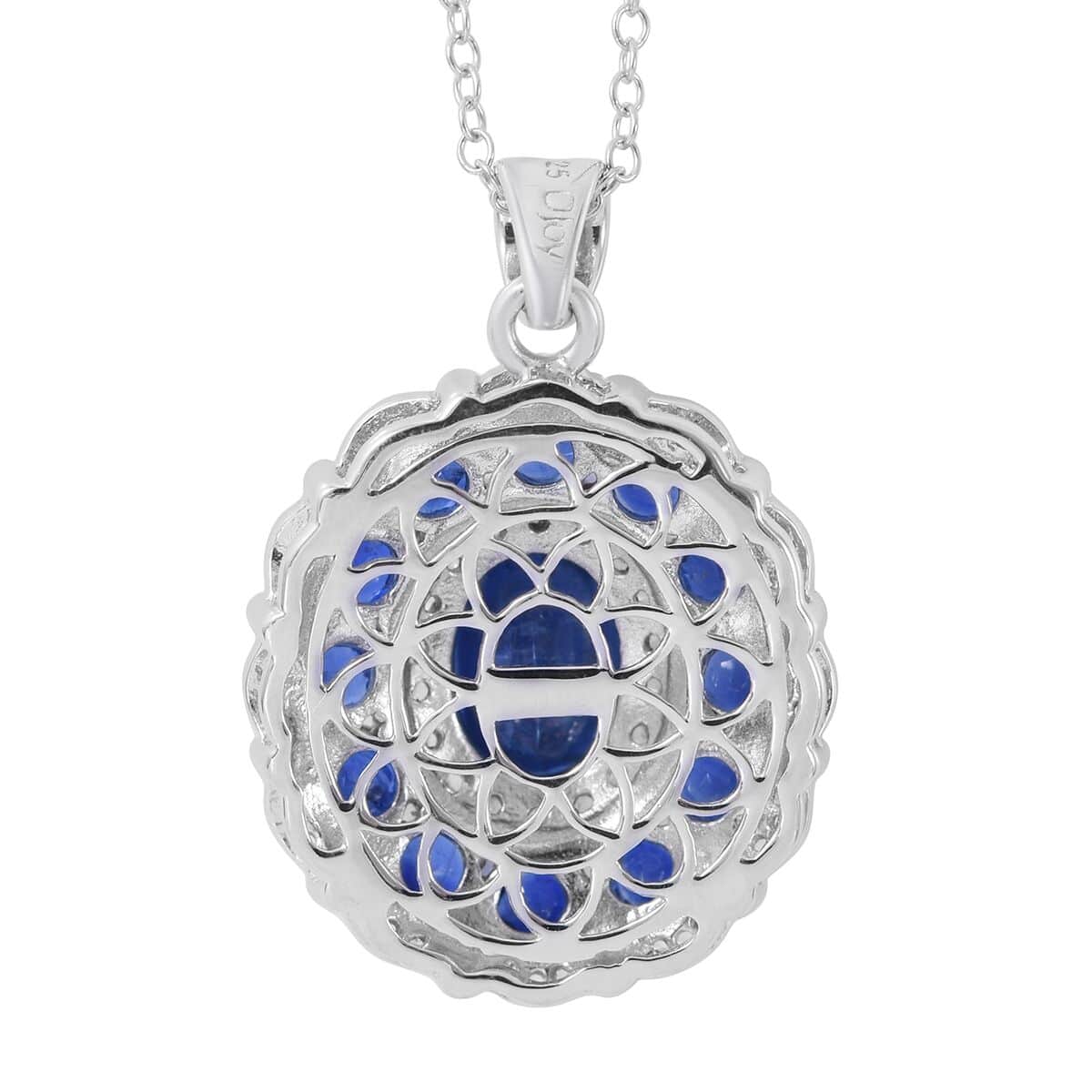 Kashmir Kyanite and White Zircon Floral Pendant Necklace (20 Inches) in Platinum Over Sterling Silver 5.85 ctw image number 3
