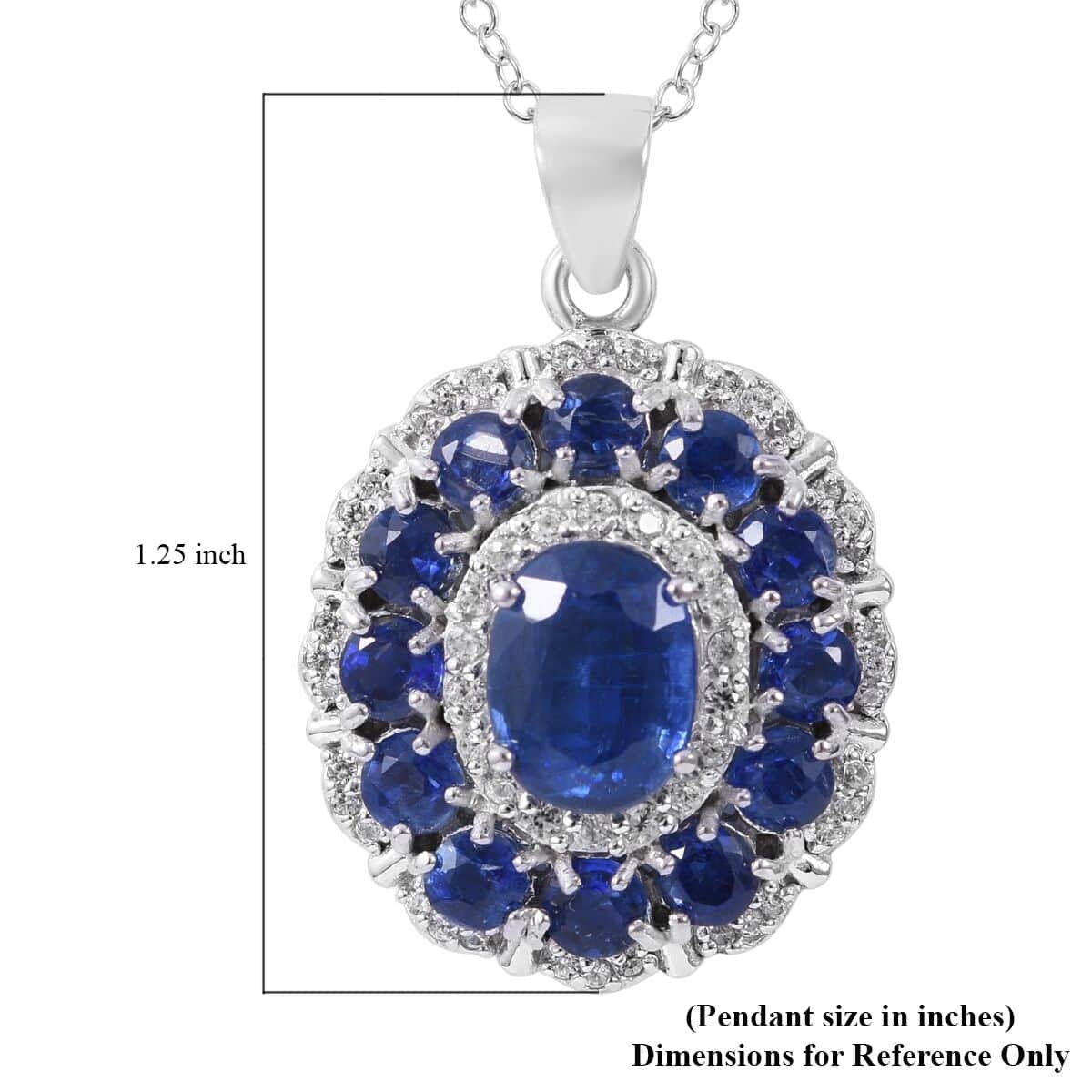 Kashmir Kyanite and White Zircon Floral Pendant Necklace (20 Inches) in Platinum Over Sterling Silver 5.85 ctw image number 5