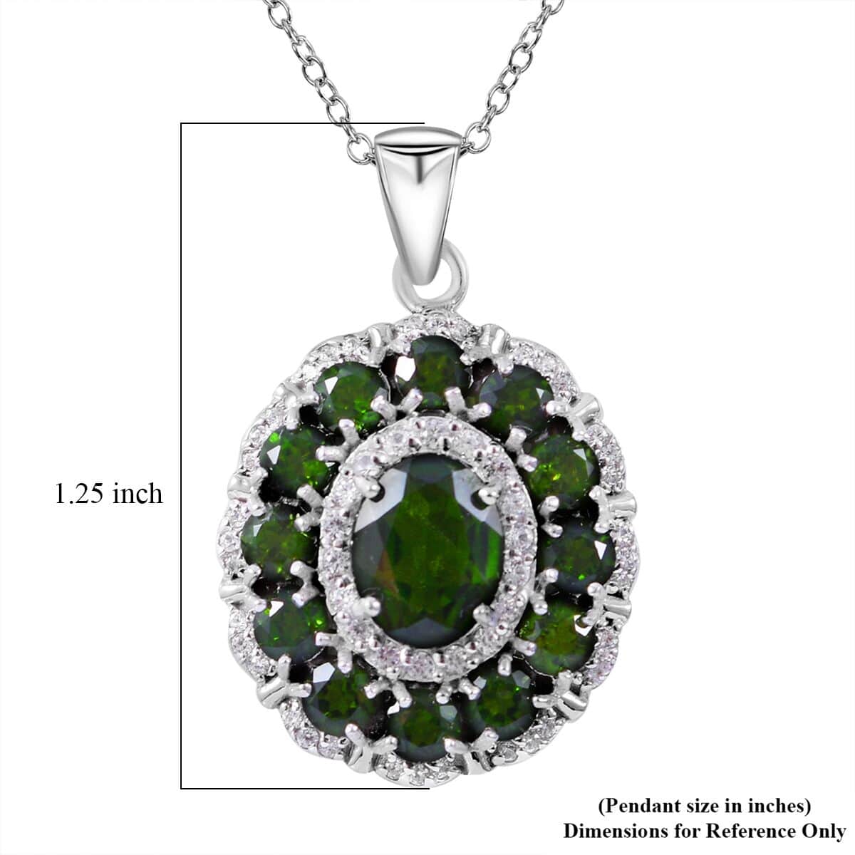 Chrome Diopside and White Zircon Double Halo Pendant Necklace 18 Inches in Platinum Over Sterling Silver 4.65 ctw image number 5