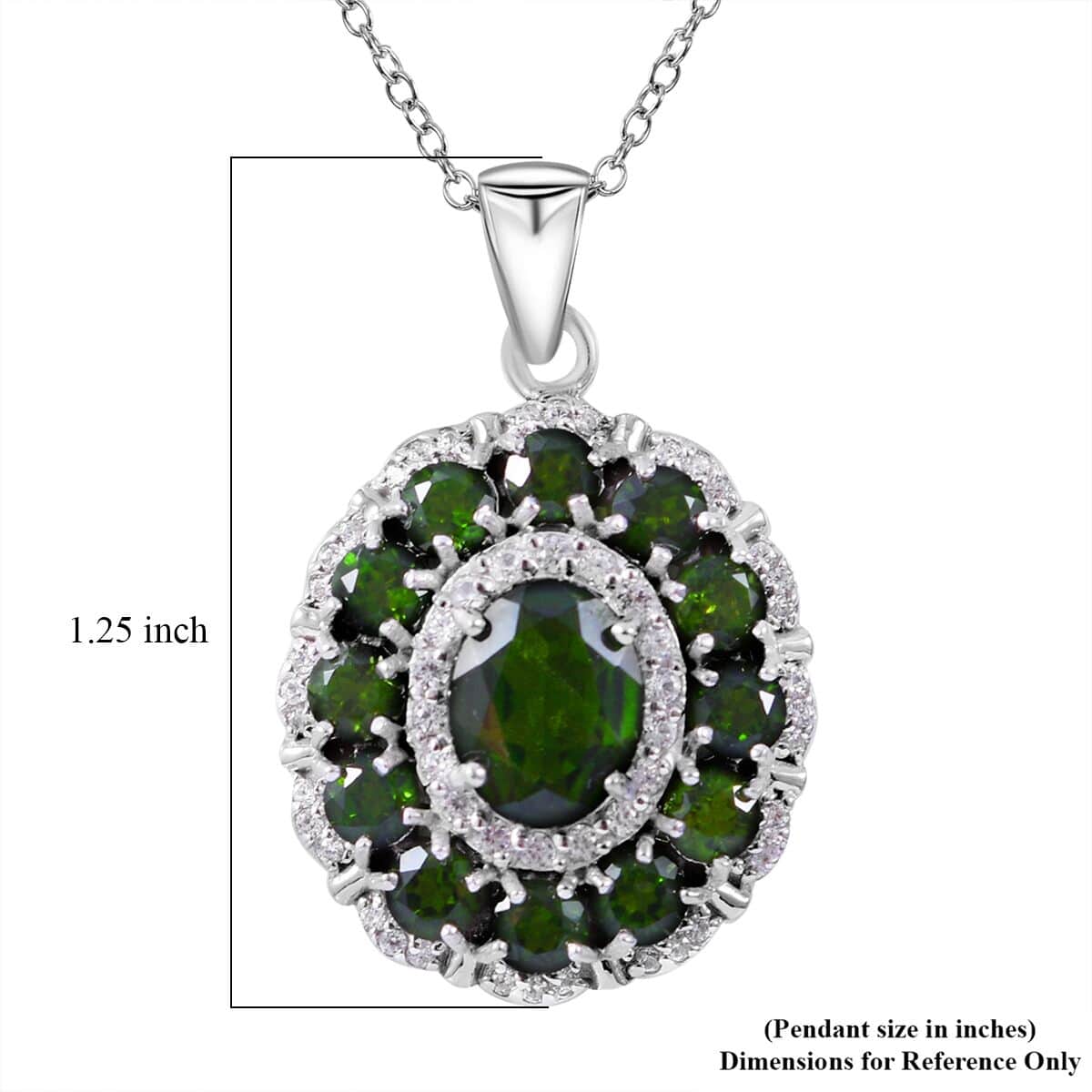 Chrome Diopside and White Zircon Double Halo Pendant Necklace 18 Inches in Platinum Over Sterling Silver 4.65 ctw image number 6