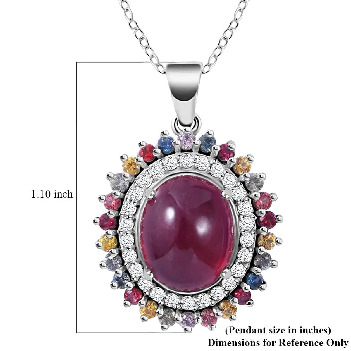 Premium Niassa Ruby Pendant Necklace , Multi Gemstone Accent Pendant Necklace , Double Halo Pendant Necklace , 18 Inch Necklace ,Platinum Over Sterling Silver Necklace 9.75 ctw image number 6