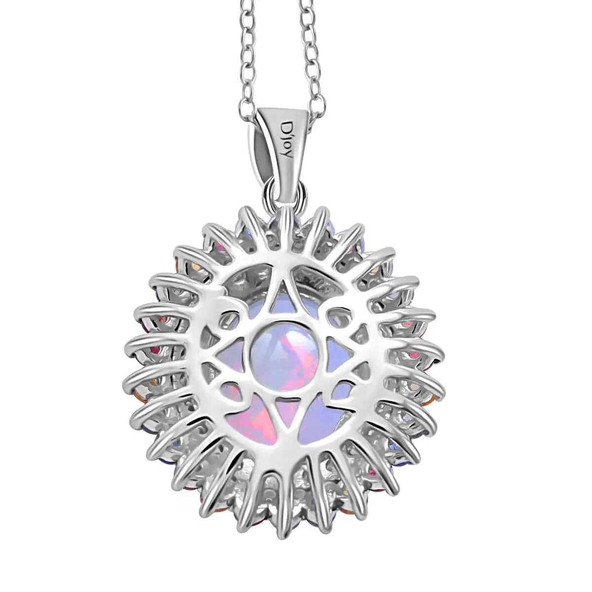 Premium Ethiopian Welo Opal and Multi Gemstone 4.35 ctw Pendant Necklace, Accent Pendant Necklace, Double Halo Pendant Necklace, 18 Inch Necklace, Platinum Over Sterling Silver Necklace image number 3