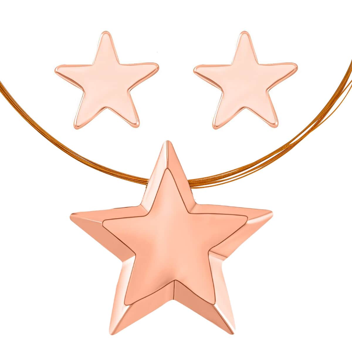 Set of Star Necklace 18-22 Inches and Earrings in Rosetone image number 0