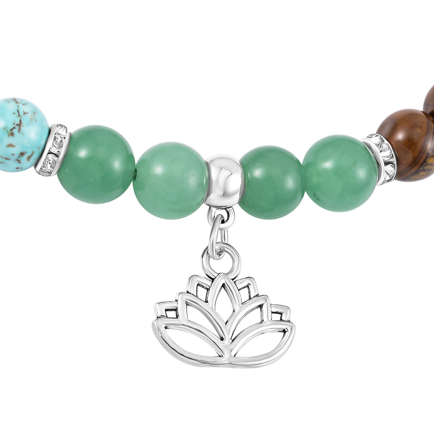 Multi Gemstone Beaded 7 Chakra Stretch Bracelet and Necklace 18-20 Inches with Lotus Charm in Silvertone 288.50 ctw