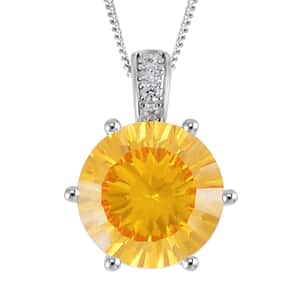 Lustro Stella Concave Cut Finest Yellow and White CZ Pendant Necklace 18 Inches in Rhodium Over Sterling Silver 11.50 ctw