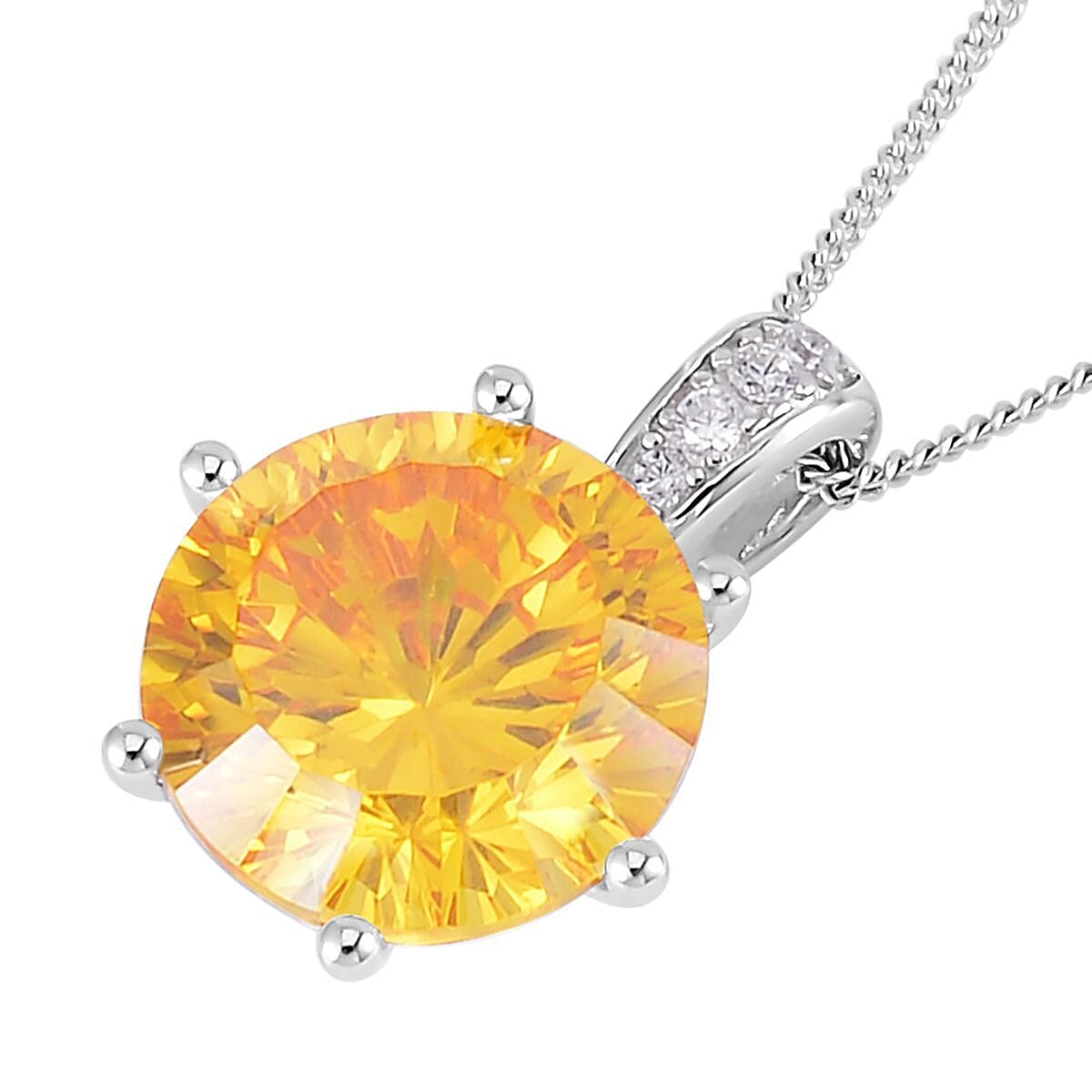 Lustro Stella Concave Cut Finest Yellow and White CZ Pendant Necklace 18 Inches in Rhodium Over Sterling Silver 11.50 ctw image number 3