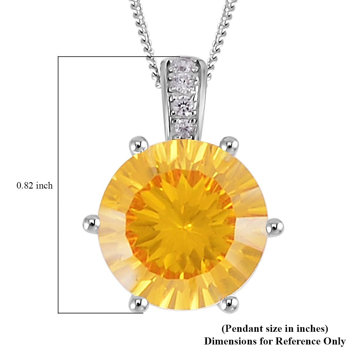 Lustro Stella Concave Cut Finest Yellow and White CZ Pendant Necklace 18 Inches in Rhodium Over Sterling Silver 11.50 ctw image number 5