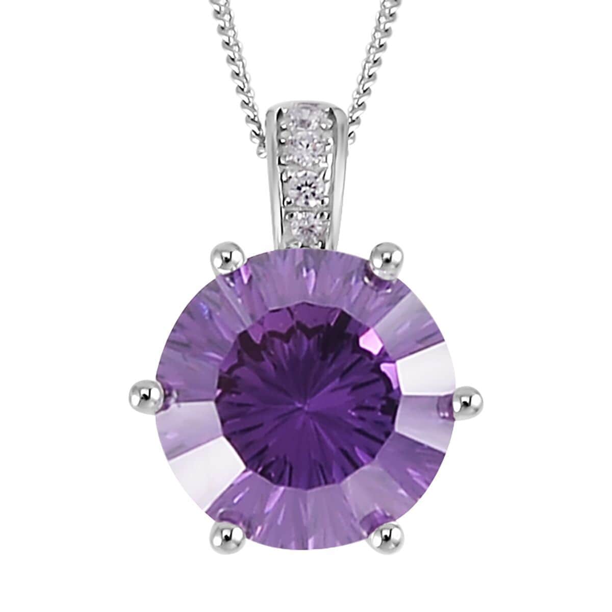 Lustro Stella Concave Cut Finest Purple and White CZ Pendant Necklace 18 Inches in Rhodium Over Sterling Silver 11.50 ctw image number 0