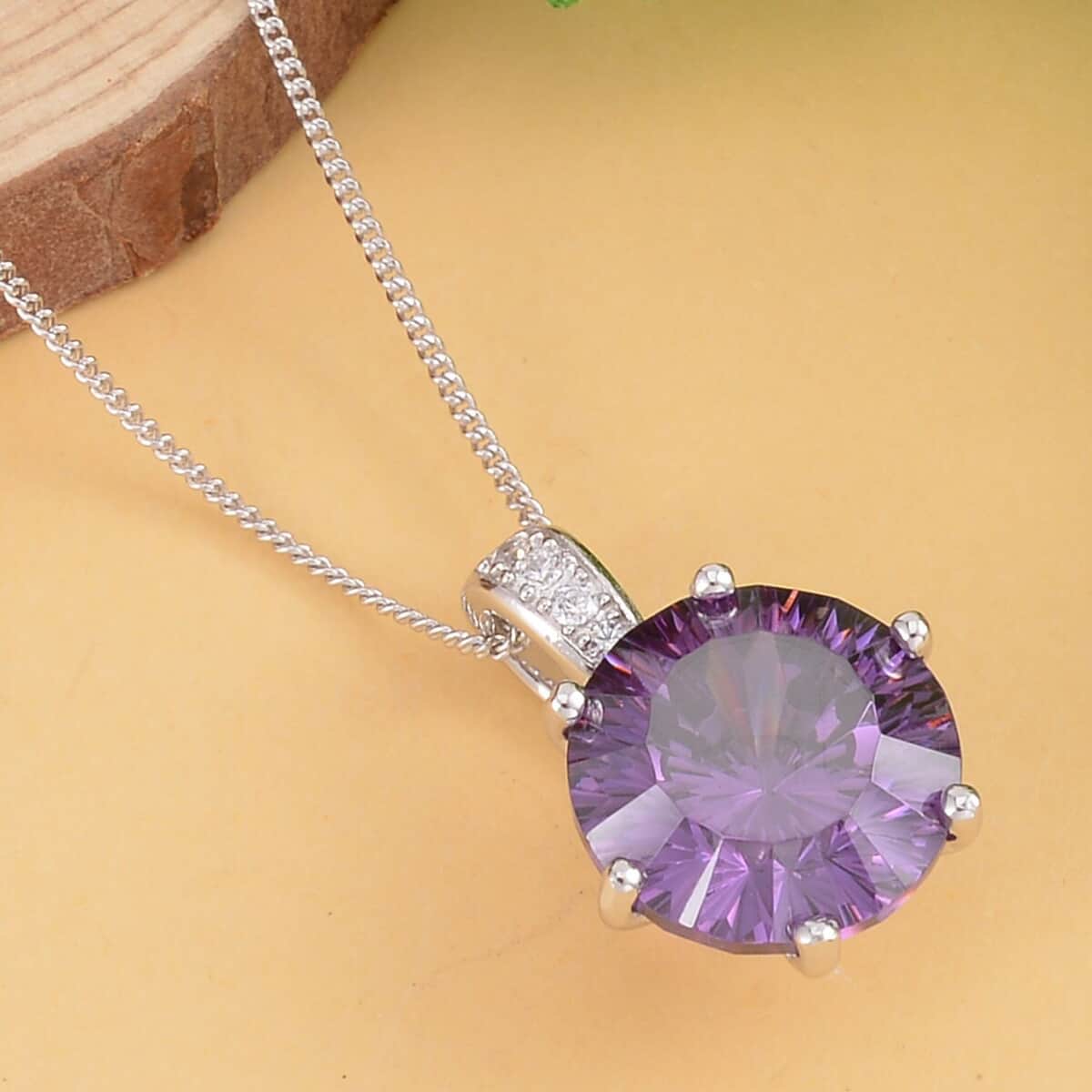 Lustro Stella Concave Cut Finest Purple and White CZ Pendant Necklace 18 Inches in Rhodium Over Sterling Silver 11.50 ctw image number 1