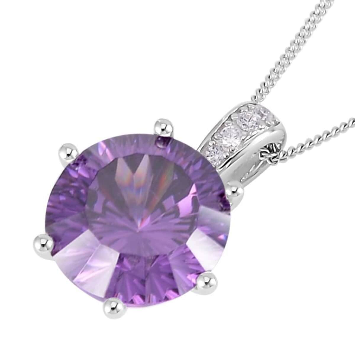 Lustro Stella Concave Cut Finest Purple and White CZ Pendant Necklace 18 Inches in Rhodium Over Sterling Silver 11.50 ctw image number 3