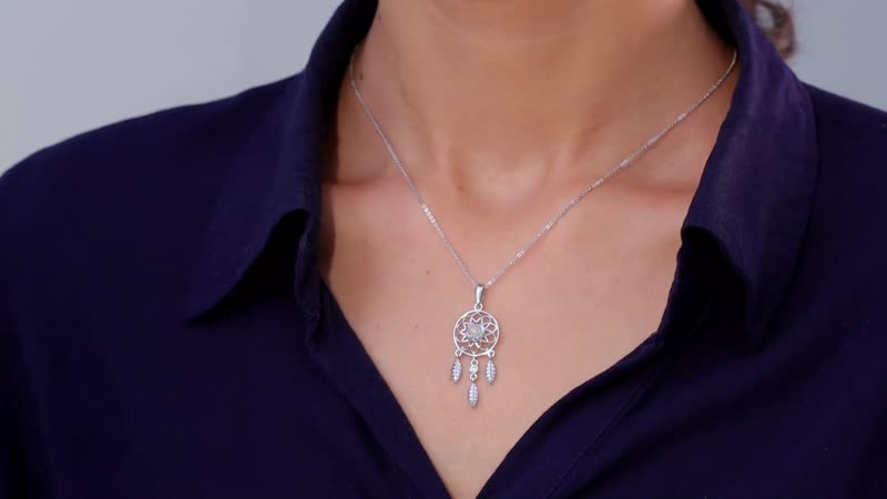 Premium Ethiopian Welo Opal and White Zircon Pendant Necklace 20 Inches in Platinum Over Sterling Silver 0.50 ctw