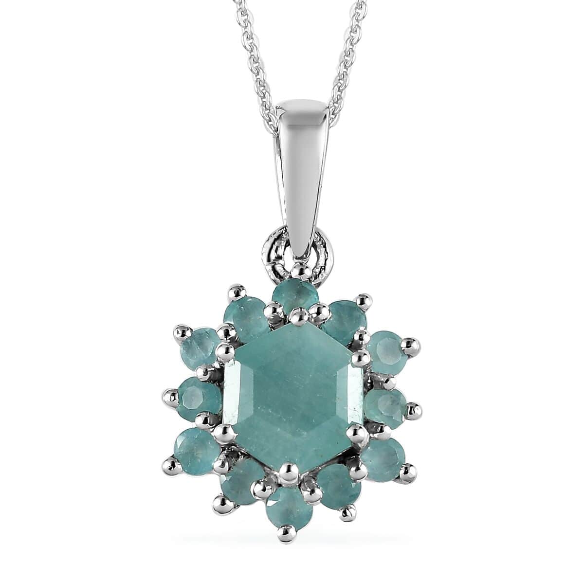 Grandidierite Floral Pendant Necklace 20 Inches in Platinum Over Sterling Silver 1.60 ctw image number 0