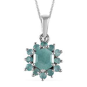 Grandidierite Floral Pendant Necklace 20 Inches in Platinum Over Sterling Silver 1.60 ctw