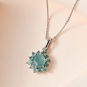 Grandidierite Floral Pendant Necklace 20 Inches in Platinum Over Sterling Silver 1.60 ctw