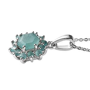 Grandidierite Floral Pendant Necklace 20 Inches in Platinum Over Sterling Silver 1.60 ctw