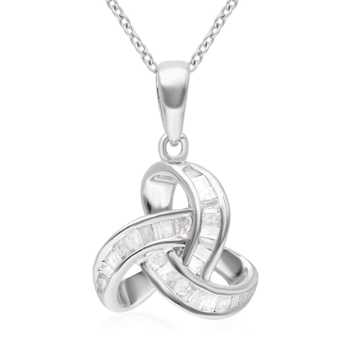 Diamond Knot Pendant Necklace 18 Inches in Platinum Over Sterling Silver 0.25 ctw image number 0