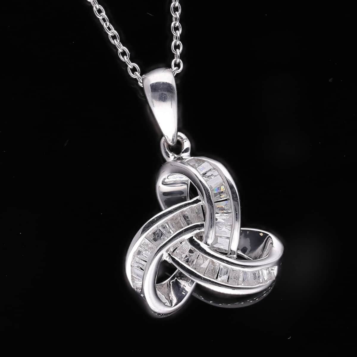Diamond Knot Pendant Necklace 18 Inches in Platinum Over Sterling Silver 0.25 ctw image number 1