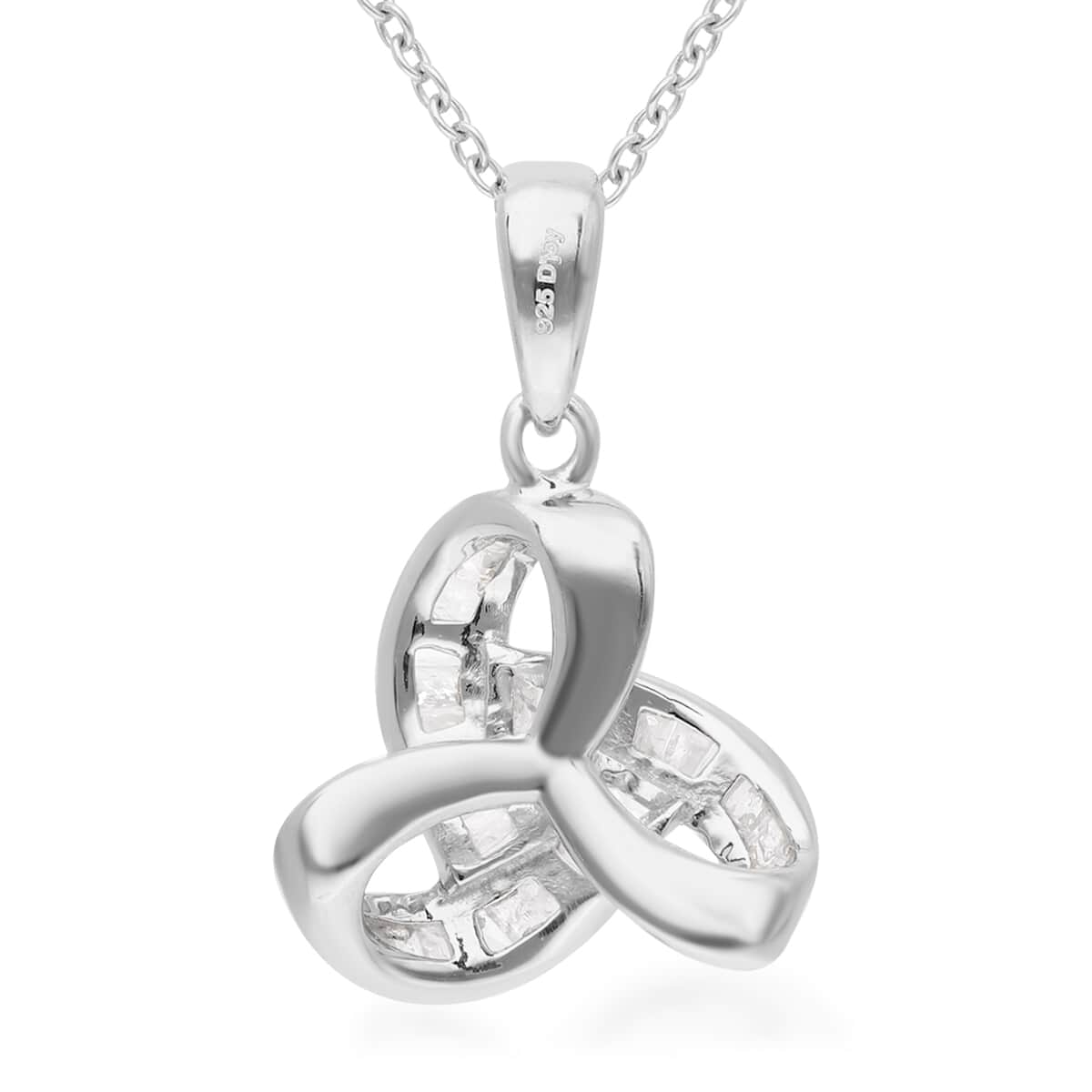 Diamond Knot Pendant Necklace 18 Inches in Platinum Over Sterling Silver 0.25 ctw image number 4