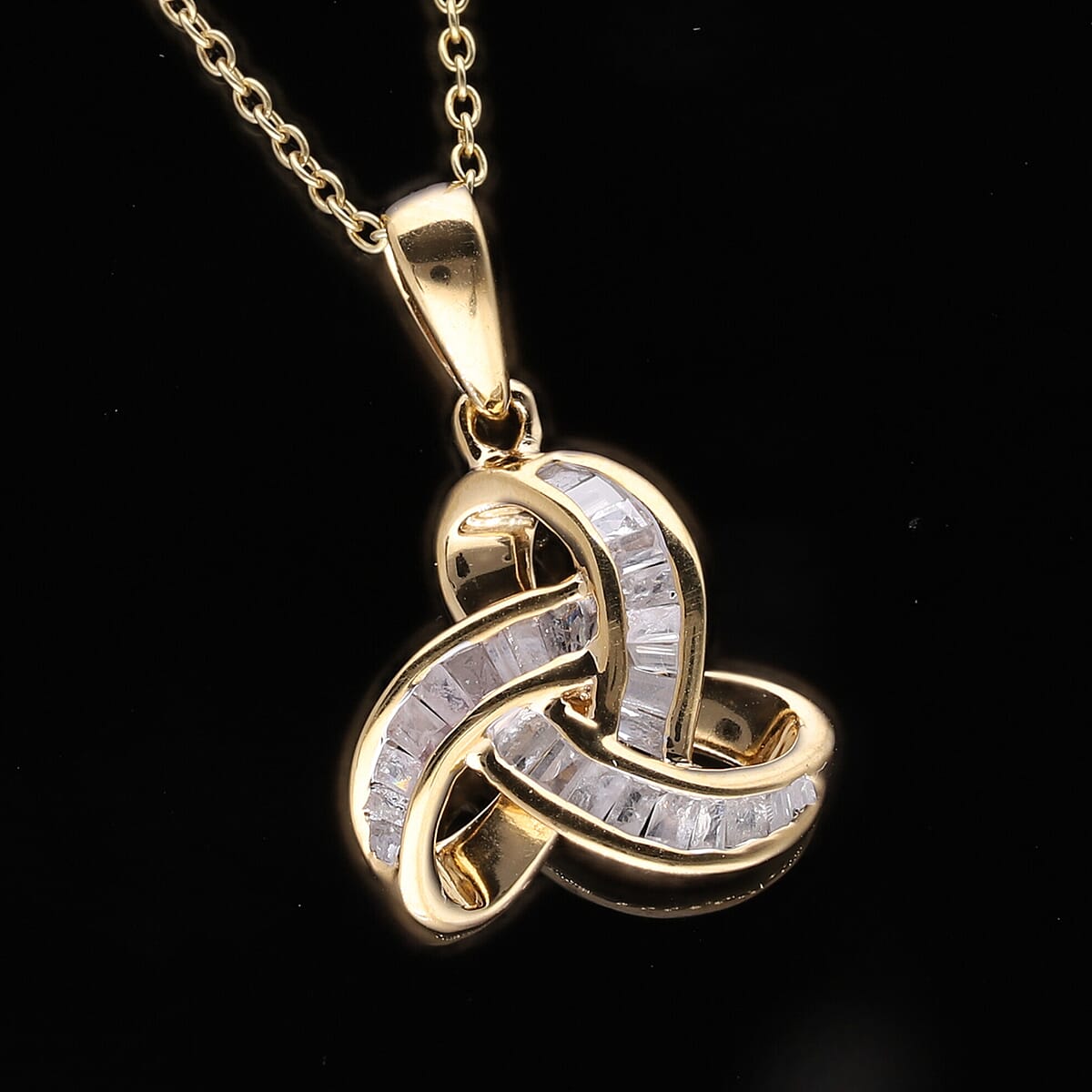 Diamond Knot Pendant Necklace 18 Inches in Vermeil Yellow Gold Over Sterling Silver 0.25 ctw image number 1