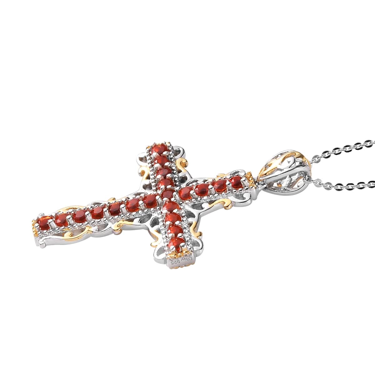 Narsipatnam Alexandrite and Mexican Cherry Fire Opal Reversible Cross Pendant Necklace 20 Inches in Vermeil YG and Platinum Over Sterling Silver 1.80 ctw image number 3