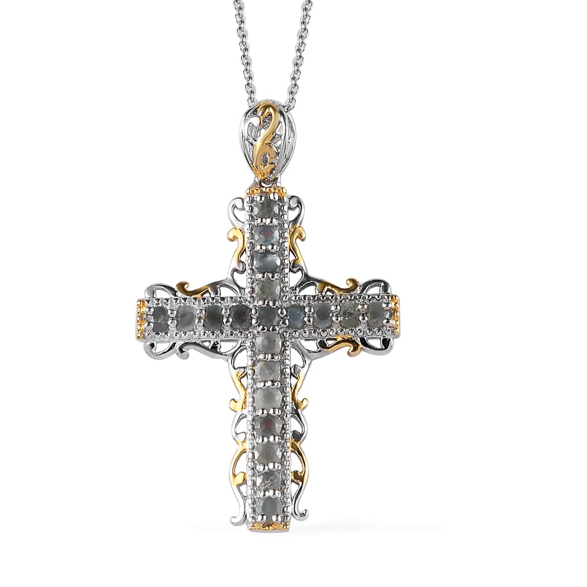 Narsipatnam Alexandrite and Mexican Cherry Fire Opal Reversible Cross Pendant Necklace 20 Inches in Vermeil YG and Platinum Over Sterling Silver 1.80 ctw image number 5