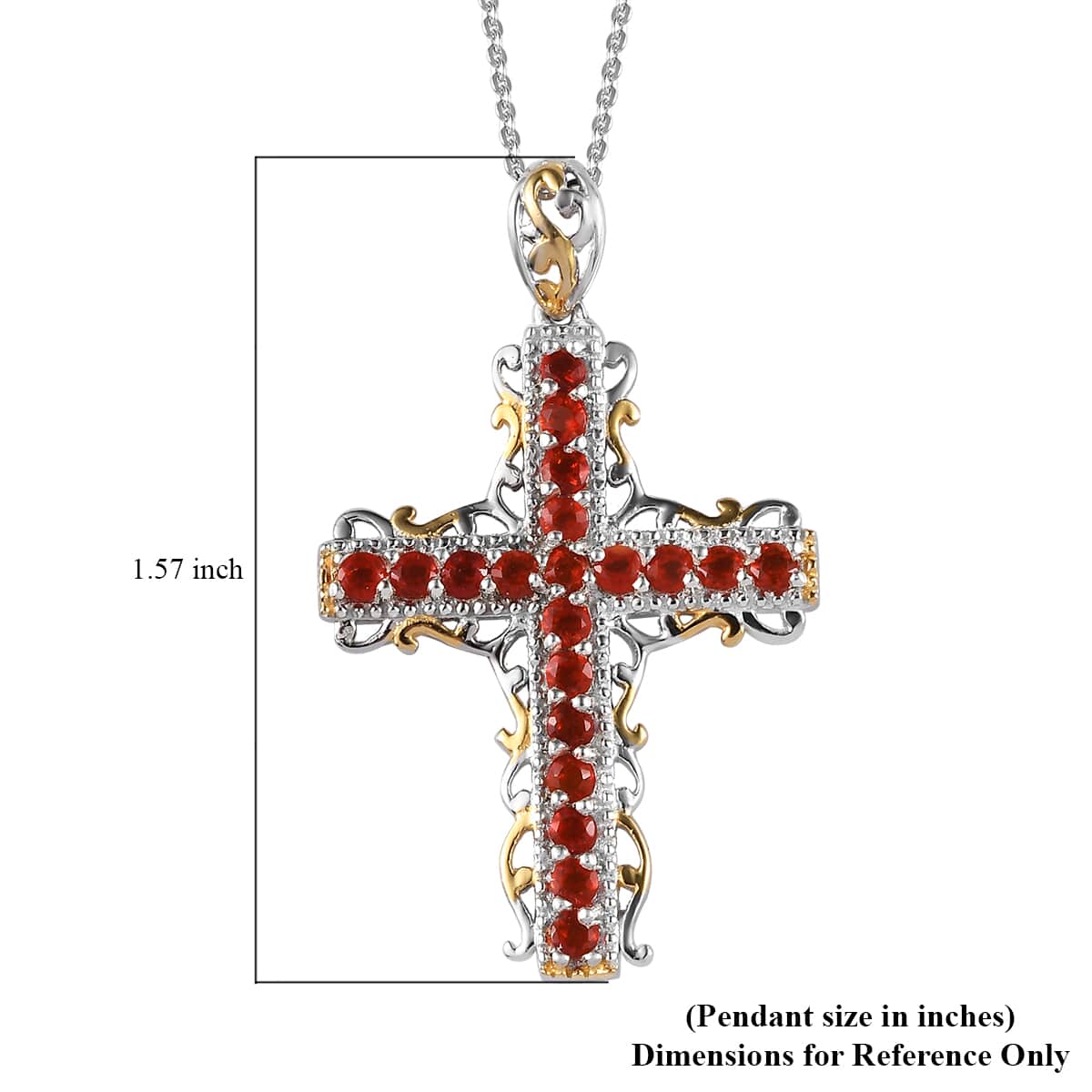 Narsipatnam Alexandrite and Mexican Cherry Fire Opal Reversible Cross Pendant Necklace 20 Inches in Vermeil YG and Platinum Over Sterling Silver 1.80 ctw image number 6