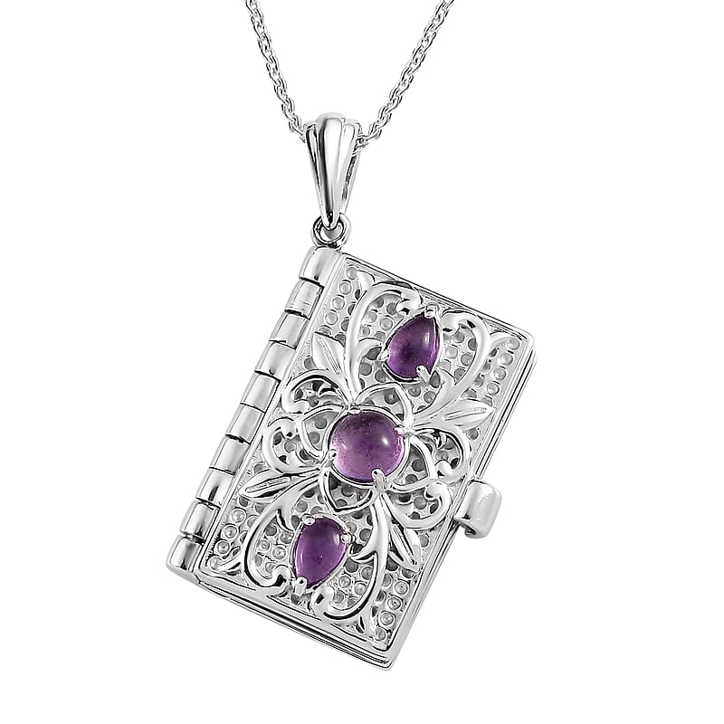 Premium African Amethyst 1.00 ctw Pendant Necklace in Rhodium Over Sterling Silver 18-20 inches
